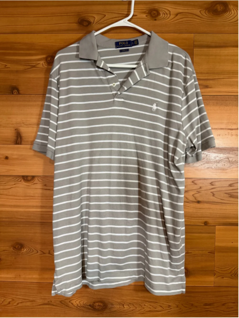 Men's Polo Ralph Lauren Gray White Striped Classic Fit Polo Shirt L